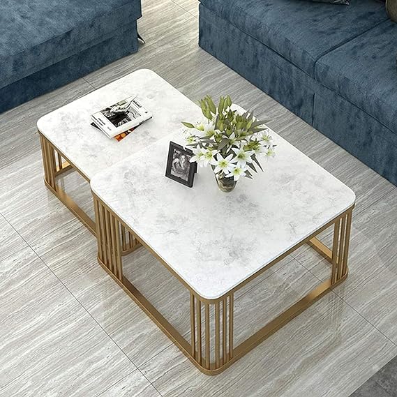 Contemporary Chic: White Gold Square 2-Piece Nesting Coffee & Tea Table Ensemble - Ace Crafts Emporio
