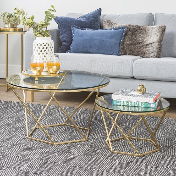 Glass : Contemporary Nesting Table Set with Luxurious Glass Tops - Ace Crafts Emporio