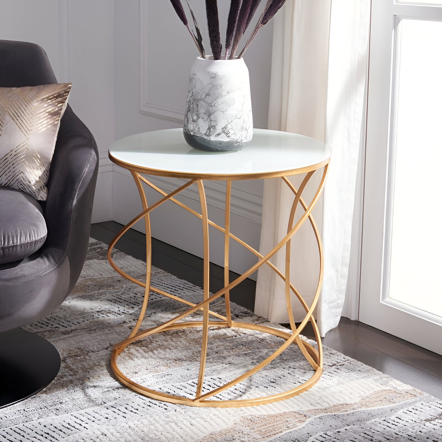 Round Gold Side Table with Glass Top – Elegant and Modern Accent Piece