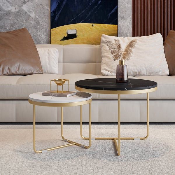Marble Mirage: Sleek and Contemporary Nesting Table Set - Ace Crafts Emporio
