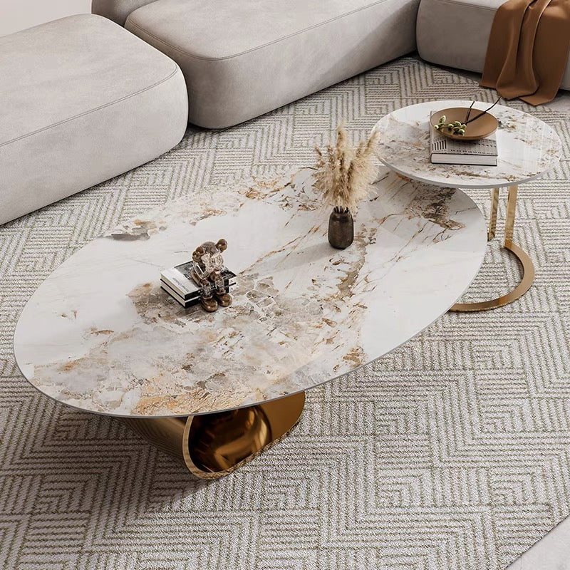 Gilded Harmony: Metal Gold Nesting Table Set - Ace Crafts Emporio