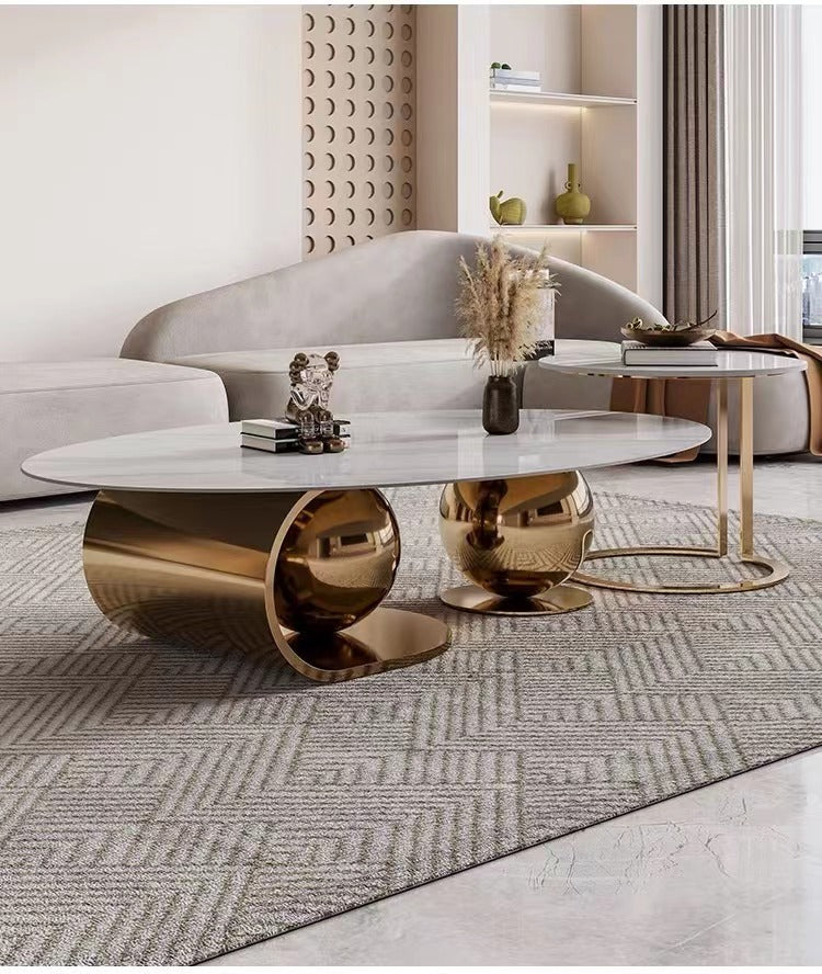 Gilded Harmony: Metal Gold Nesting Table Set - Ace Crafts Emporio