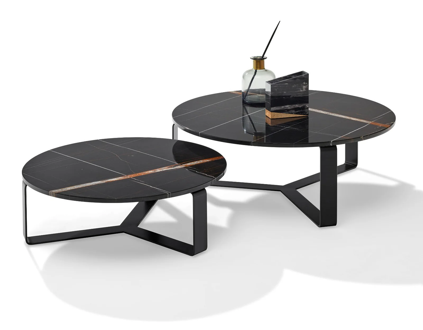 Designer Round Nesting Table Set of 2 in Sleek Black Finish