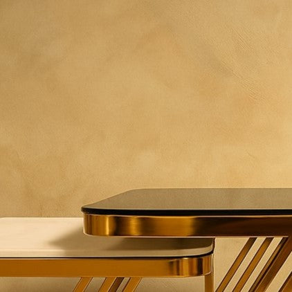 Modern Square Nesting Table Set of 2 – Marble Top with Golden PVD Base