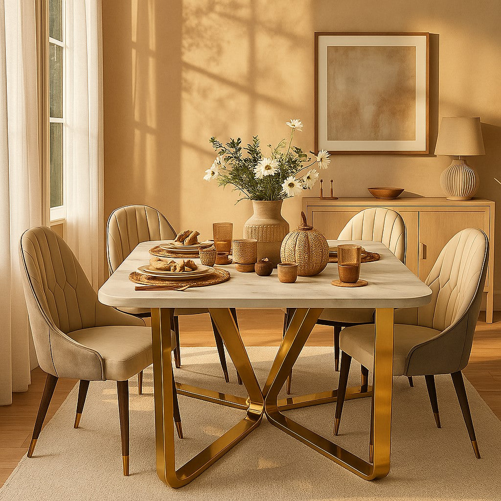 Modern PVD Gold Dining Table with Marble Top