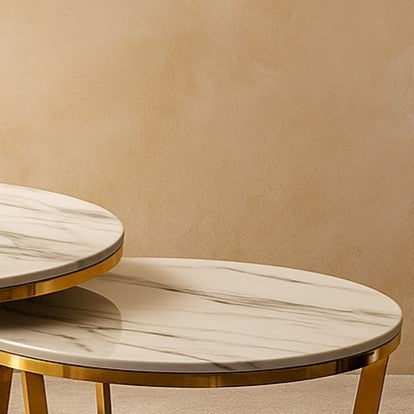 Round Marble Top Golden PVD Nesting Table Set of 2 – Luxury Modern Coffee Tables for Living Room