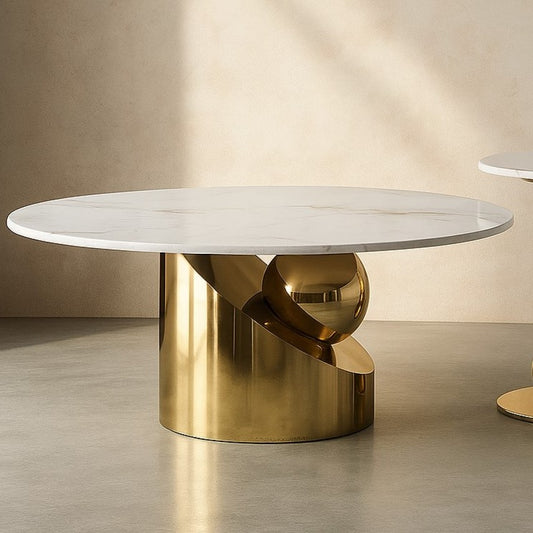Artistic Round Marble Top Golden PVD Nesting Table Set of 2 – Modern Designer Coffee Tables