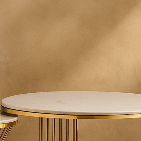 Round Golden PVD Nesting Table Set of 2 with Marble Top