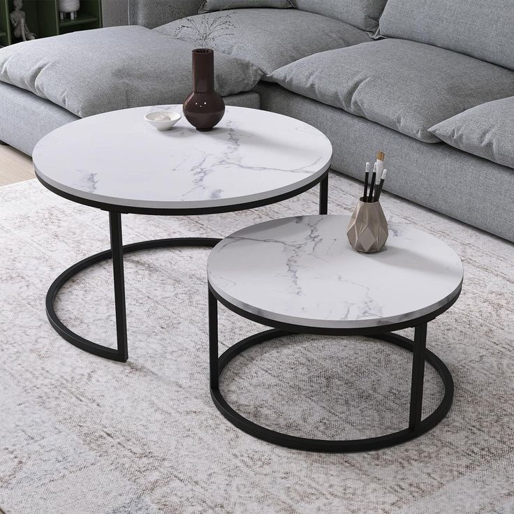 Marble Marvel: Contemporary Nesting Table Set with Luxurious Marble Tops - Ace Crafts Emporio