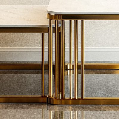 Square Golden PVD Nesting Table Set of 2 with Marble Top