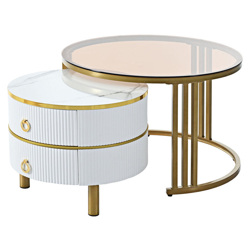 Coffee Nesting Table Set of 2 with 2 Drawers – Sleek Design and Practical Storage