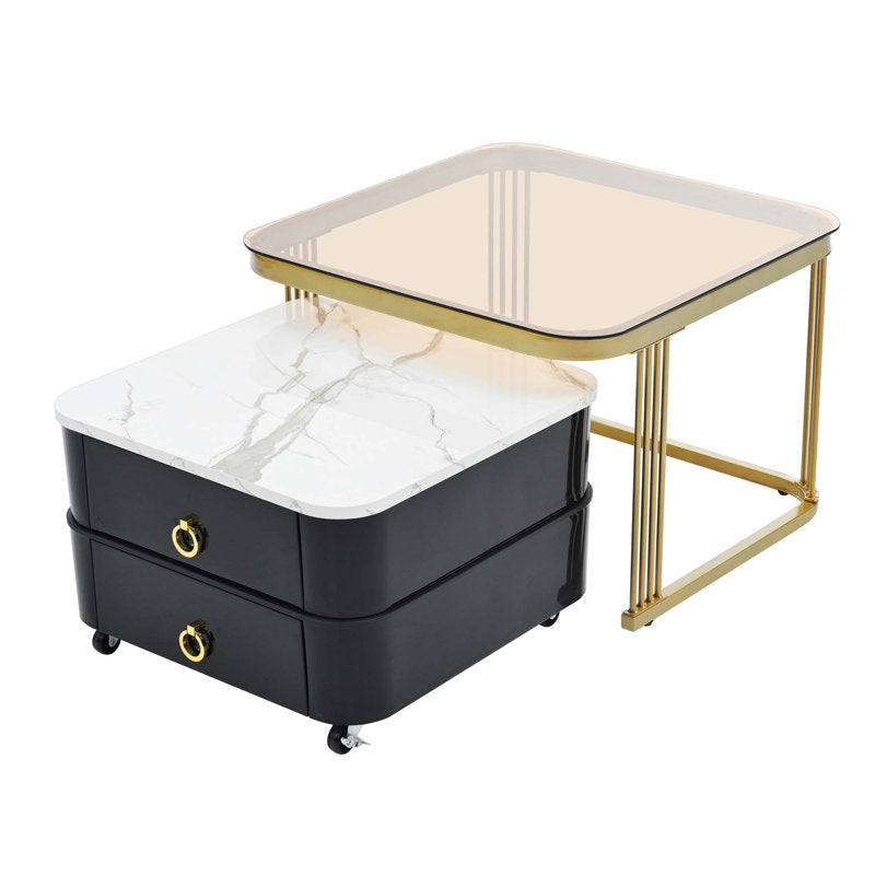 High Gloss Square Nesting Coffee Table Set of 2 – Contemporary Elegance for Your Home