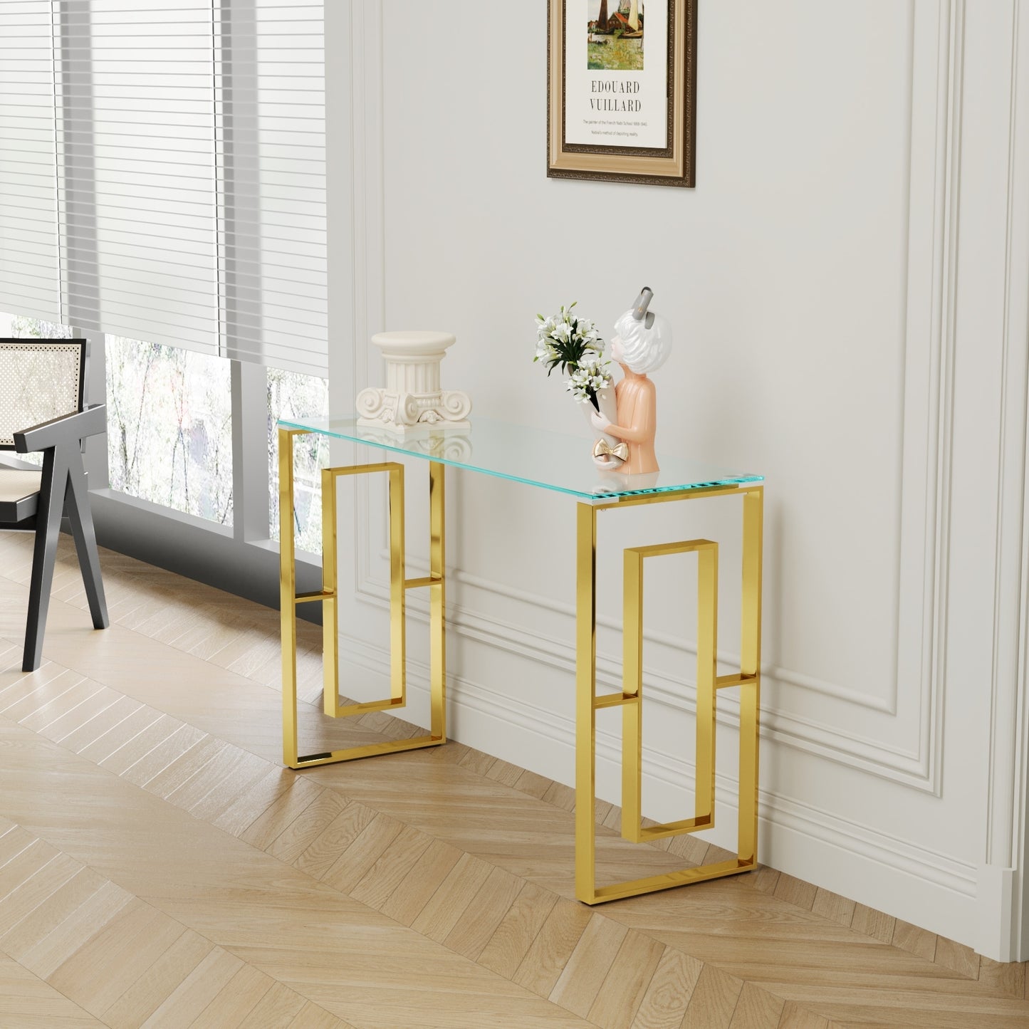 Luxurious Gold Console Table with Sleek Glass Top