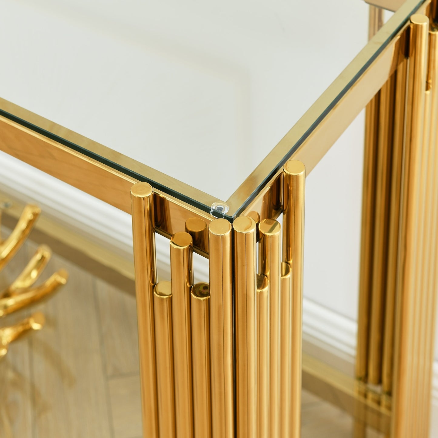 Contemporary Metal Console Table with Sleek Glass Top