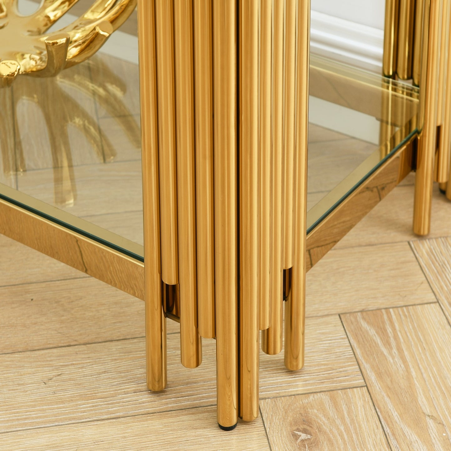 Contemporary Metal Console Table with Sleek Glass Top