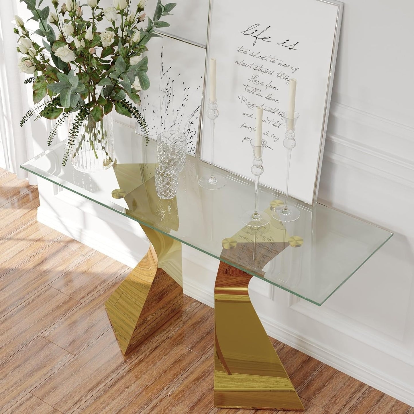 Modern Rectangular Console Table with Bold Metal Base