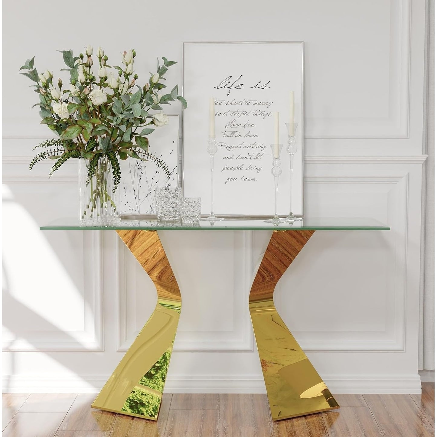 Modern Rectangular Console Table with Bold Metal Base