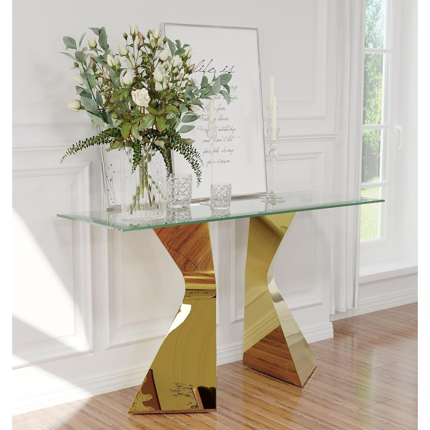 Modern Rectangular Console Table with Bold Metal Base