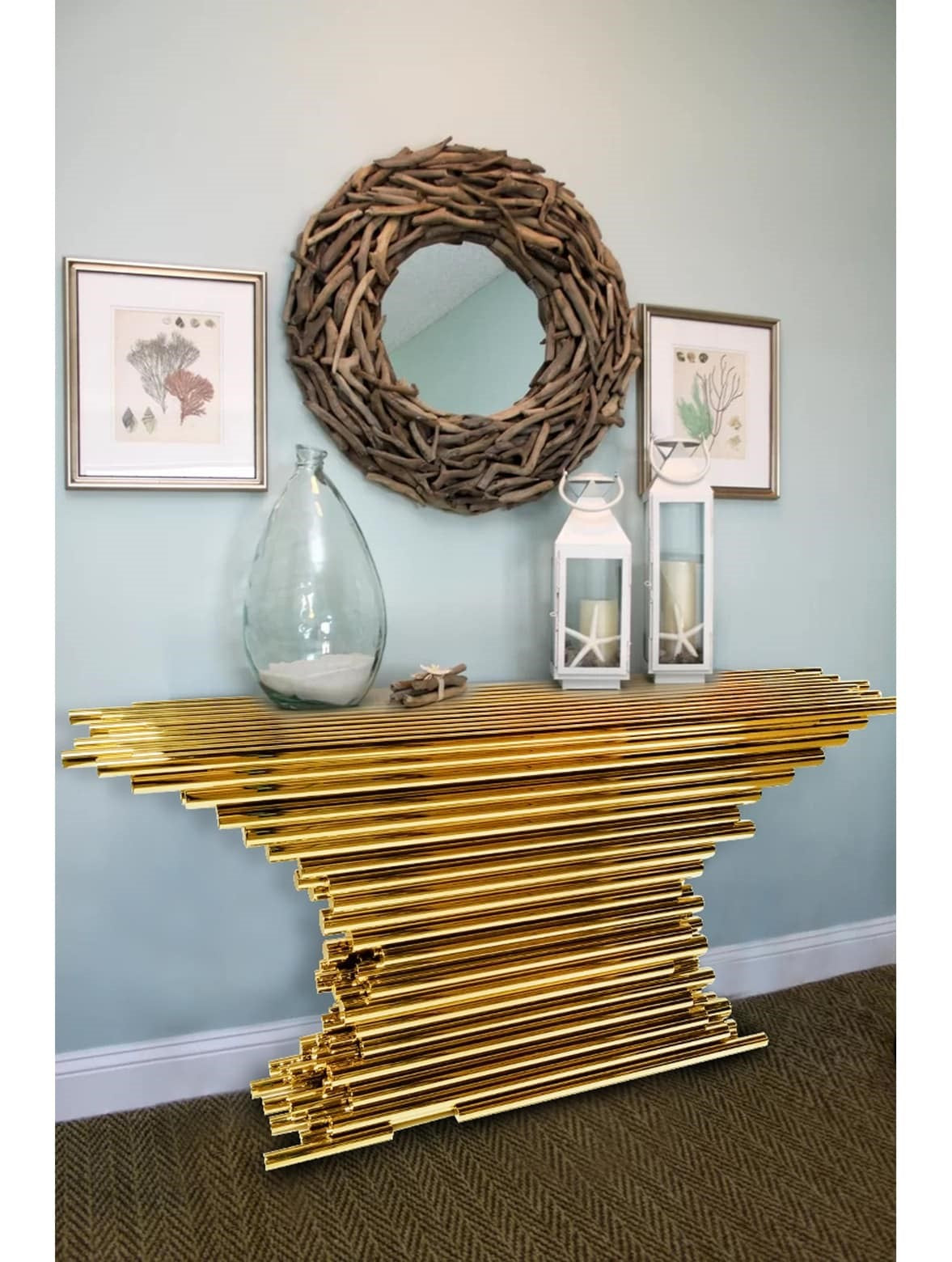 Gold Stainless Steel Rod Console Table – The Perfect Blend of Luxury and Style