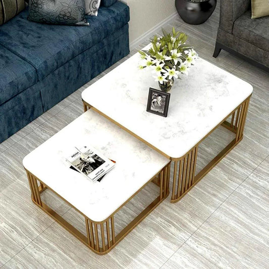 Contemporary Chic: White Gold Square 2-Piece Nesting Coffee & Tea Table Ensemble