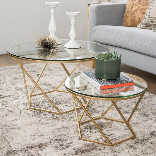 Glass : Contemporary Nesting Table Set with Luxurious Glass Tops - Ace Crafts Emporio