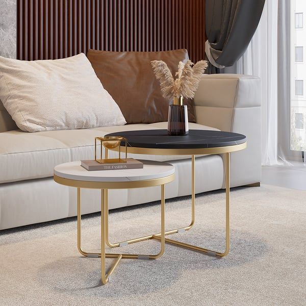 Marble Mirage: Sleek and Contemporary Nesting Table Set - Ace Crafts Emporio