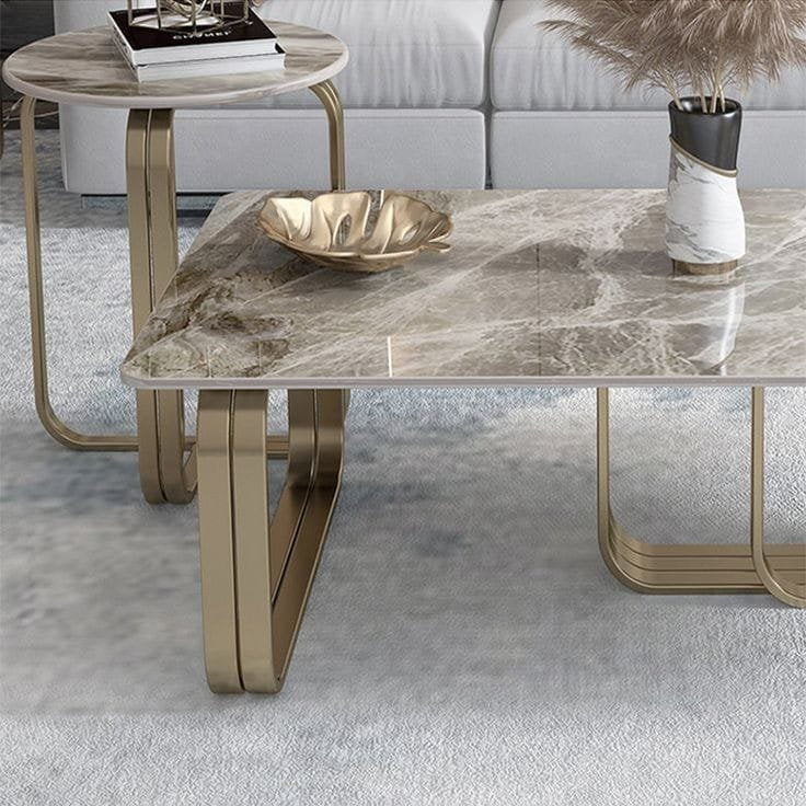 Elegant Nesting Table Set of 2 with Marble Tops – Modern Minimalist Design