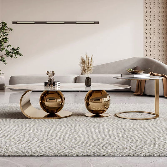 Gilded Harmony: Metal Gold Nesting Table Set - Ace Crafts Emporio