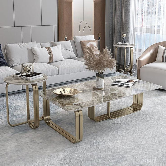 Elegant Nesting Table Set of 2 with Marble Tops – Modern Minimalist Design