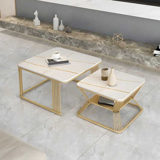Golden Glamour: Stylish Set of 2 Nesting Tables for Luxurious Living - Ace Crafts Emporio