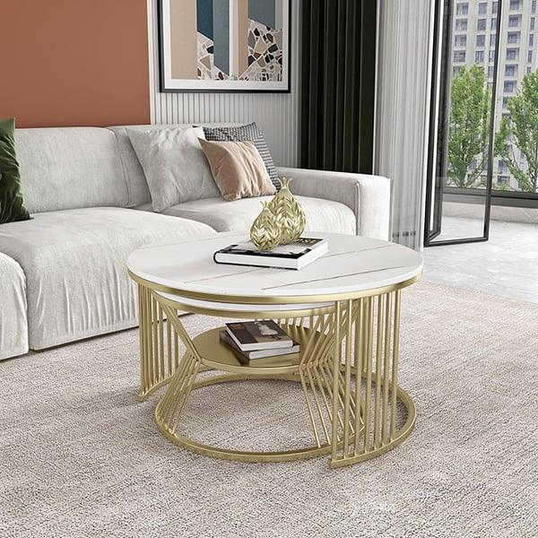 Sleek Circularity: Modern Round Coffee Table Set - Ace Crafts Emporio