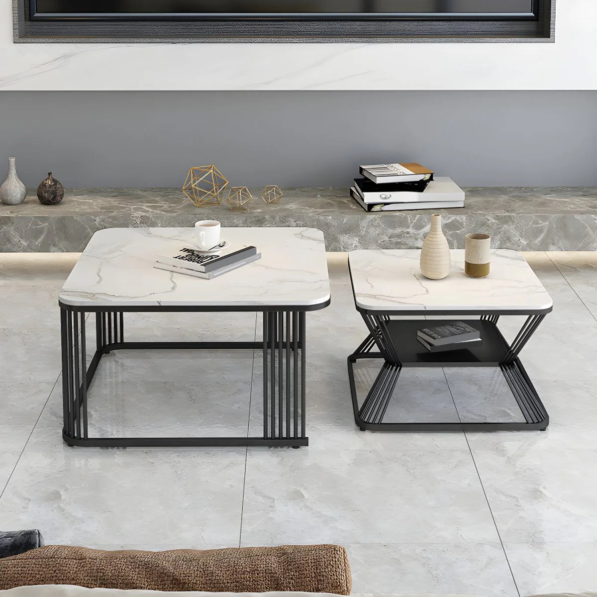 Urban Elegance: Modern Set of 2 Black Nesting Tables - Ace Crafts Emporio