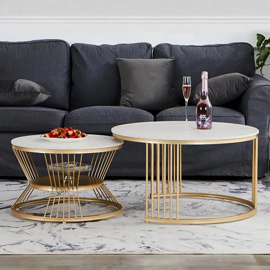 Sleek Circularity: Modern Round Coffee Table Set - Ace Crafts Emporio