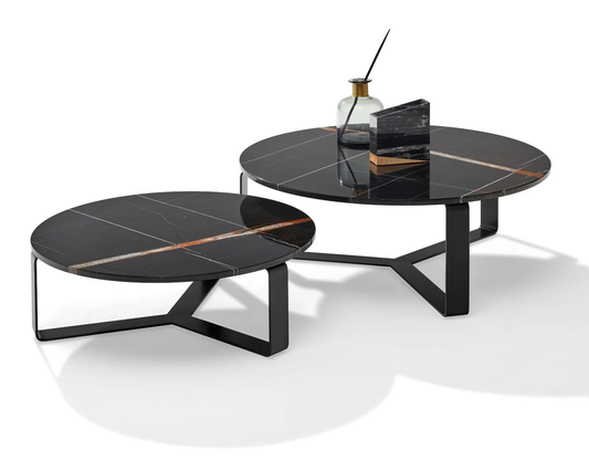 Designer Round Nesting Table Set of 2 in Sleek Black Finish
