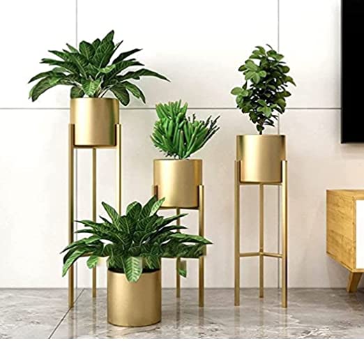 Gold Metal Planters for Living room Set of 3 - Ace Crafts Emporio