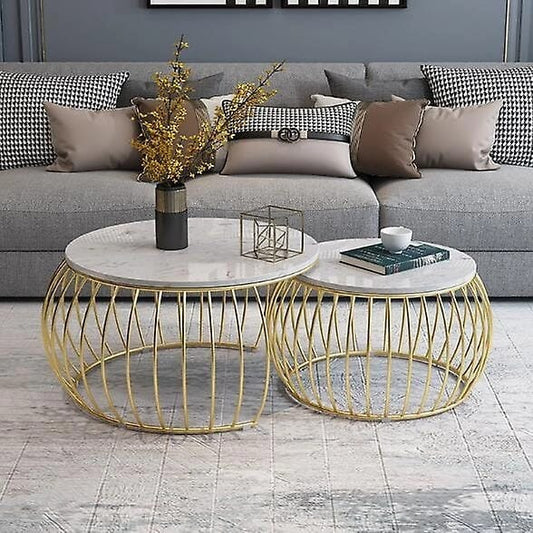 Metallic Symphony: Drum-Shaped Nesting Tables Ensemble - Ace Crafts Emporio