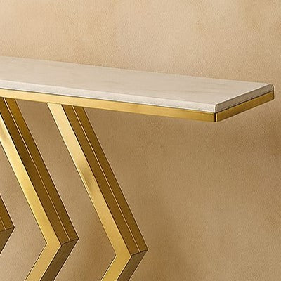 Modern Design Golden Console Table in Geometric Pattern with Marble Top