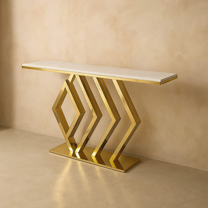 Modern Design Golden Console Table in Geometric Pattern with Marble Top