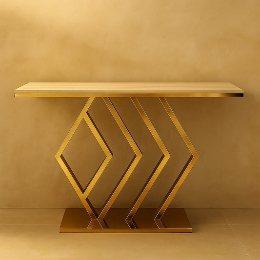 Modern Design Golden Console Table in Geometric Pattern with Marble Top