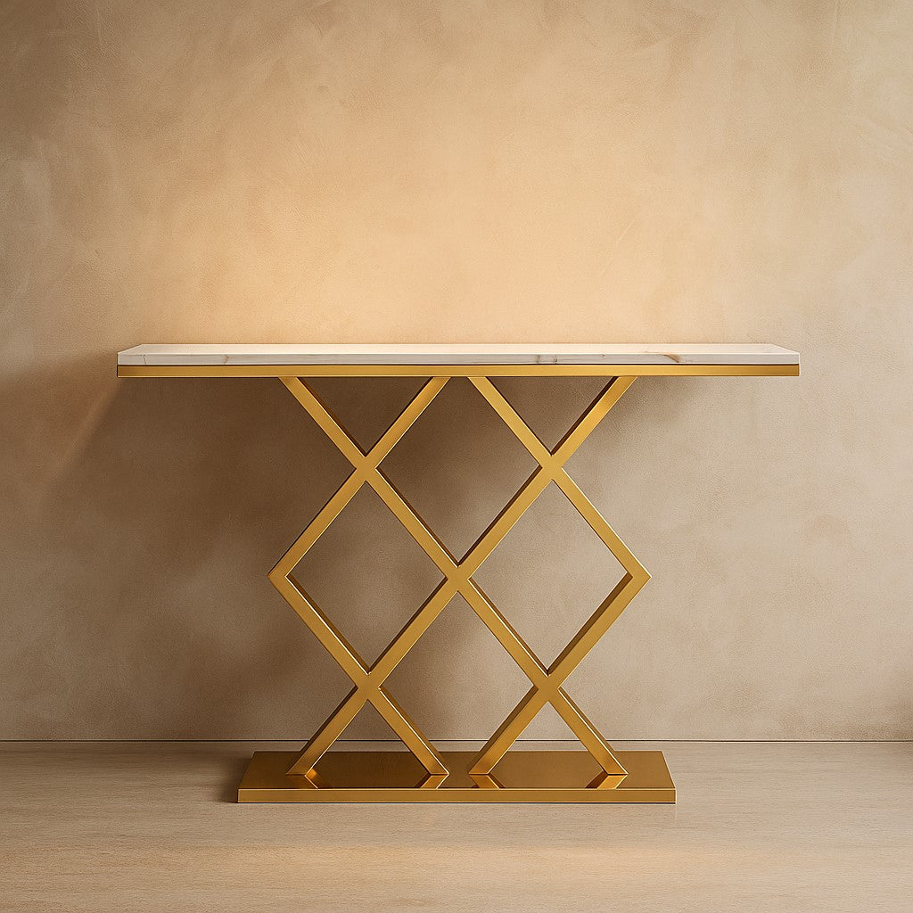 Criss Cross Golden PVD Designer Console Table