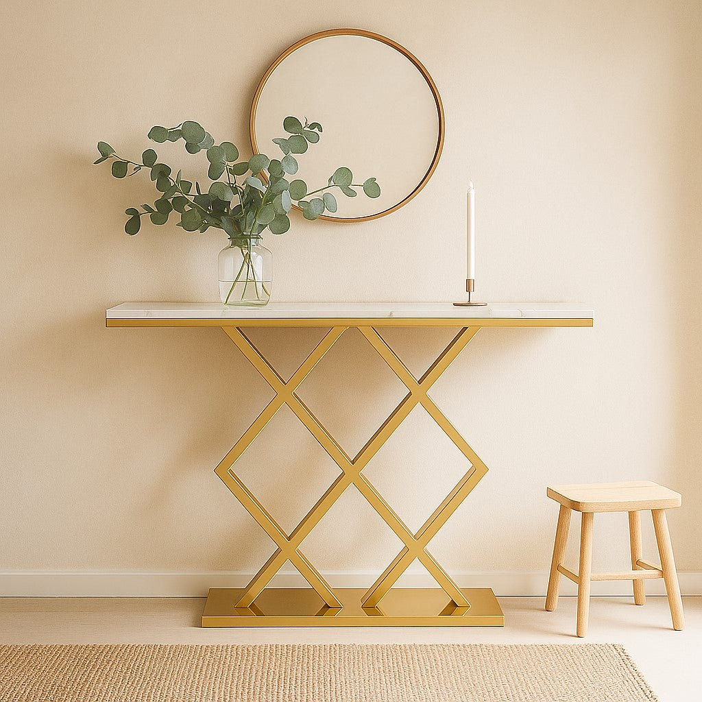 Criss Cross Golden PVD Designer Console Table