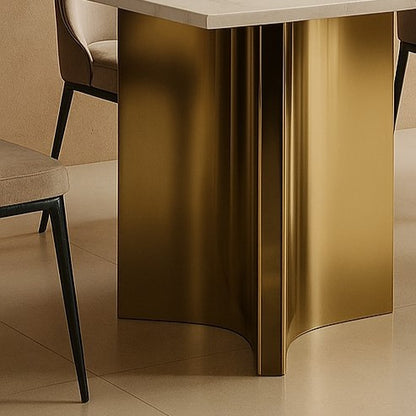 Cross Style Luxurious Golden PVD Base Dining Table with Marble Top 6 Seater