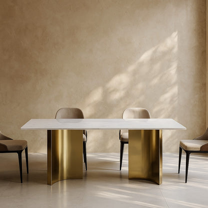 Cross Style Luxurious Golden PVD Base Dining Table with Marble Top 6 Seater