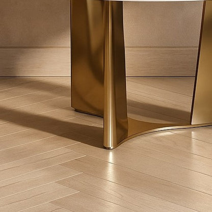 Stylish Round Dining Table in White Marble & Golden Finish