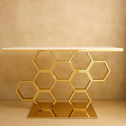 Luxury Honeycomb Design Console Table in Gold PVD Finish for Entryway & Living Room