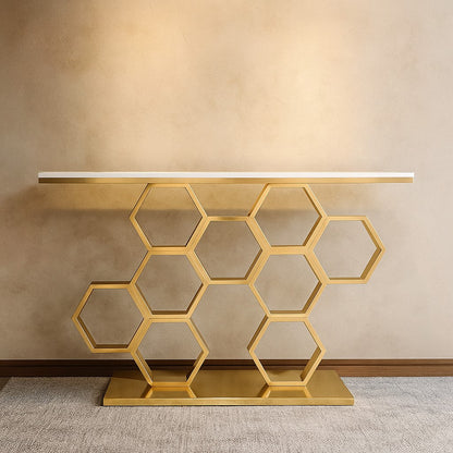 Luxury Honeycomb Design Console Table in Gold PVD Finish for Entryway & Living Room