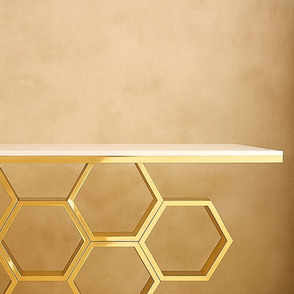 Luxury Honeycomb Design Console Table in Gold PVD Finish for Entryway & Living Room
