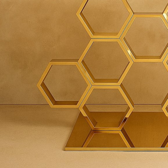 Luxury Honeycomb Design Console Table in Gold PVD Finish for Entryway & Living Room