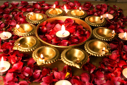 Diya Shape Gold Flower Decorative Urli Bowl for Home | Handcrafted Bowl for Floating Flowers and Tea Light Candles Home, Office and Table Decor | Diwali Decoration Items for Home - Ace Crafts Emporio