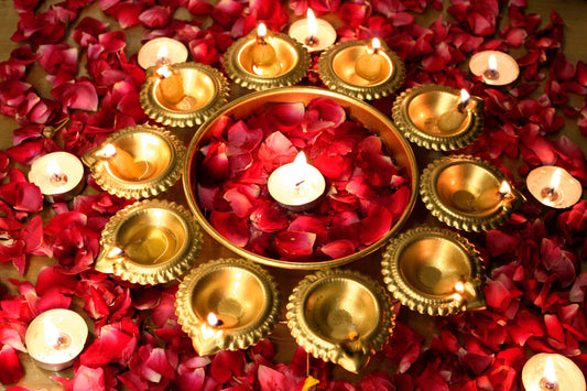Diya Shape Gold Flower Decorative Urli Bowl for Home | Handcrafted Bowl for Floating Flowers and Tea Light Candles Home, Office and Table Decor | Diwali Decoration Items for Home - Ace Crafts Emporio